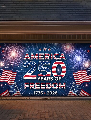  4 de julho de 2026 250º Dia da Memória Capa de Porta da Garagem Grande Fundo Pendurado Bandeira Americana Vintage 3D Festa Patriótica ao Ar Livre Fundo de Tiro Decoração da Porta da Frente