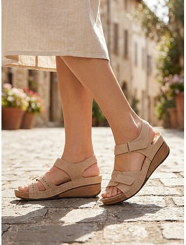  Damen Keilsandalen mit verstellbarem Klettverschluss – bequeme Sommerschuhe zum Spazierengehen und für die Freizeit