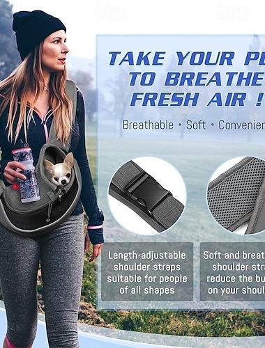  Slyngebærer for kjæledyr, pustende netting, bærbar reisesikker skulderveske for kjæledyr med justerbar sklisikker skulderstropp for små hunder, katter og valper