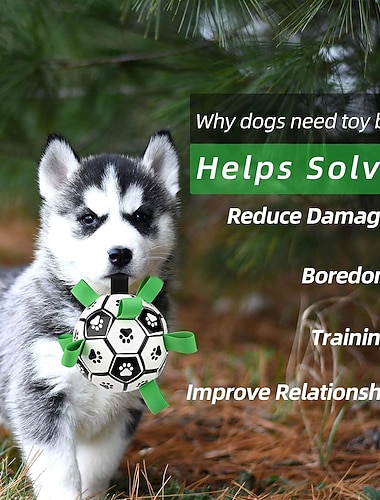  Bola de futebol para cães com alças para segurar, brinquedos interativos aprimorados para cães, brinquedo para cabo de guerra, bola de borracha, brinquedo aquático para cães, bola de pastoreio para