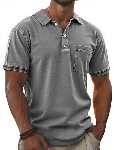  Herren Poloshirts Hemd aus 100 % Baumwolle in Säurewaschung Lässig Ferien Revers Kurzarm Mode Basic Einfarbig Einfach Jahrgang Betrübt Sommer Frühling Ganzjahres Normale Passform Schwarz Hellgrün