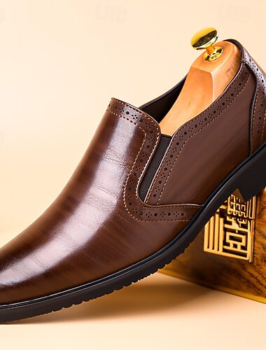  Bruine instapschoenen voor heren van imitatieleer, klassieke formele loafers voor zakelijk gebruik, stijlvolle kantoorschoenen voor bruiloften, kantoor, banketten, zakelijke bijeenkomsten, chique herenkleding voor speciale gelegenheden.