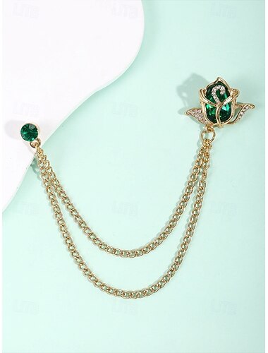  Heren reversspeld van legering met roos en ketting, accessoire voor bruiloften en feestjes, verkrijgbaar in meerdere kleuren, elegante bloemenbroche voor formele gelegenheden.