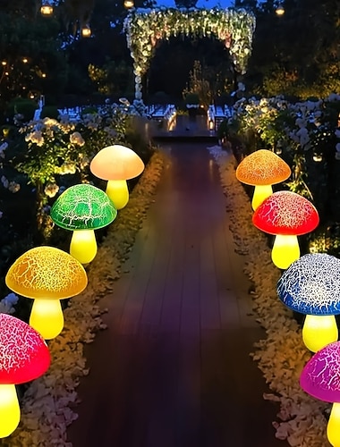  8-i-1 utendørs solcelledrevne vanntette sopplykter, dekorative LED-lamper for hage, uteplass, blomsterbed, sti, plen, terrasse, villa, gård – sommerlandskapsbelysning