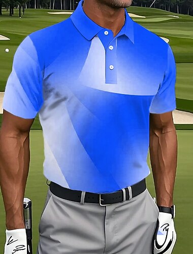  Homme Géométrique Golf Polos de Sport Manche Courte Polos Revers Occasionnel Athleisure Impression 3D Boutons Printemps & Été Rouge Bleu Violet