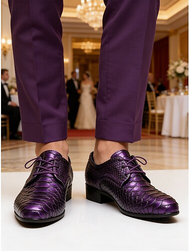  Chaussures habillées pour hommes en similicuir orange vif à motif serpent, bout pointu et lacets, idéales pour les boîtes de nuit, les soirées, les occasions spéciales et les mariages.
