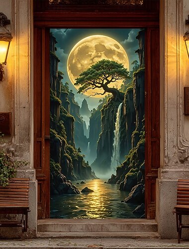  Poster Copertura della porta Banner per esterni 森林 3D Da serata Dormitorio Stanza per adolescenti Dormitorio universitario Ragazzi Man Cave Frat Bedroom Sfondi di ripresa Arredamento per la casa