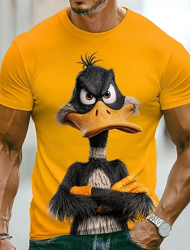  Pánské Zvíře Legrační Kachna Tričko Krátký rukáv tričko 3D tisk Tričkový Košile Přehnaný Designové Párty Dovolená Černá Žlutá Léto Jaro Oblečení S M L XL XXL XXXL