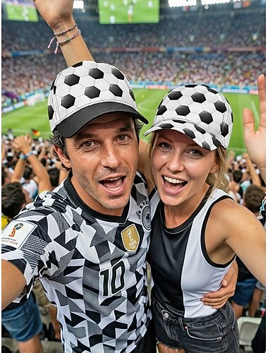  Unisex baseballpet van polyester met voetbalprint, verstelbare voetbalpet voor trainingen, als supporter, voor dagelijks gebruik en voor wedstrijddagen.