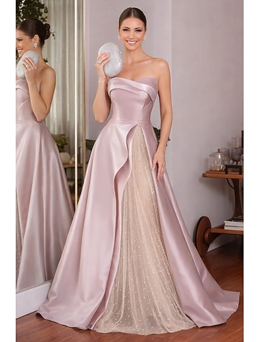  Harang fazon Földig érő Báli ruhák Elegáns csillogó Háromnegyedes Ékszer Esküvő Előírásos Flitteres val vel Csillogás Rojt