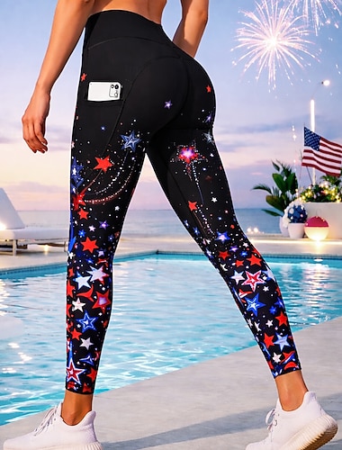  Itsenäisyyspäivä Yhdysvaltain kansallispäivä Amerikan itsenäisyyspäivä Naisten Vapaa-ajan leggingsit Urheilulegginsit Jooga leggingsit Taskut Leimavero Tilkkutäkki Pilates Kuntosali Jooga Housut