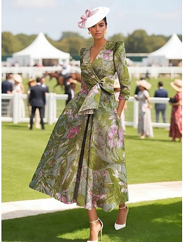  Ligne A Longueur au sol Robes de Cocktail Robes de soirée Élégant ancien manche longue Col en V Mariage Formel Poche Nylon avec Noeud(s) Fente Poche