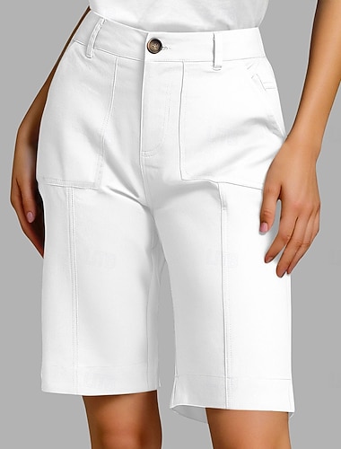  Dámské Kraťasy Letní šortky Bermudské kraťasy Vinobraní Módní Běžné Denní Délka kolen Středně vysoký pas Pevná barva Bez vzoru Kapsy Straight-Leg Pohodlné Lehká váha Yumuşak Neelastické Streetwear