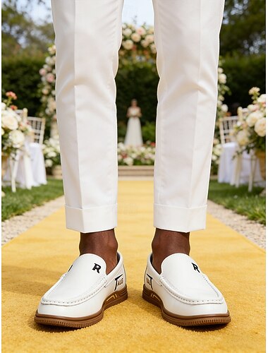  Witte instapschoenen voor heren – lichtgewicht comfortabele loafers voor tuinbruiloften en buitenfeesten.