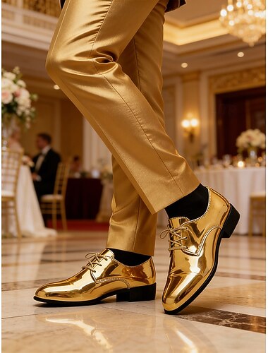  Chaussures habillées pour hommes en similicuir verni rose métallisé, derbies brillantes à lacets, idéales pour les mariages, les boîtes de nuit et les événements branchés.
