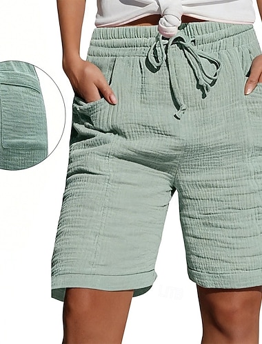  Dámské Bermudské kraťasy Kraťasy Letní šortky Plážové šortky prázdniny Módní Běžné Denní Délka kolen Vysoký pas Pevná barva Bez vzoru Šňůrky Kapsy Elastický pas Pohodlné Yumuşak Prodyšné Lehce