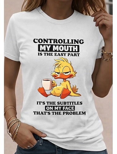  dam t-shirt rolig humor citat tryck grafisk bokstav elegant klassisk casual kortärmad rund hals rund hals normalt toppar dagligen helg vit/svart vit grå sommar vår höst vinter