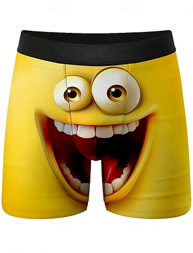  Herr Tecknat Le ansikte Ansiktsuttryck Stretchiga boxershorts Badshorts Boxershorts Rolig Ledigt Hem Strandsemester Elastiskt midjeband Fukttransporterande Andningsbara underkläder Designer Kläder