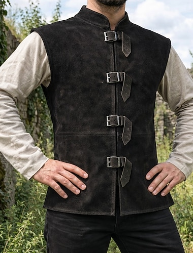  Médiéval Renaissance Veste Chevalier Viking Barbare Couleur Unie Déguisement Homme Viking Pirate Halloween Carnaval Performance LARP Foire de la Renaissance Adulte Gilet