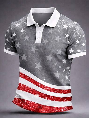  4 يوليو 2026، الذكرى 250 رجالي علم الولايات المتحدة الأمريكية قمصان البولو كم قصير قمصان البولو قميص بياقة كاجوال ملابس الخارج مناسب للعطلات ملابس المهرجان Buttons الصيف الربيع أزرق أحمر رمادي