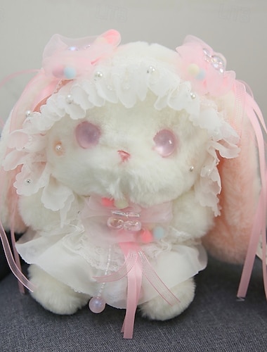  Lapin lumineux en peluche dans un sac cadeau avec fenêtre, lapin en peluche avec guirlande lumineuse LED, adorable petit cadeau de Pâques pour les petites filles et les bébés, cadeau d'anniversaire ou