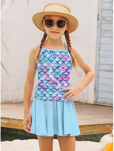  Barn Jente Badedrakt utendørs Strand Havfrue Ferie Sport Mote Badedrakter 4 år + Sommer Blå