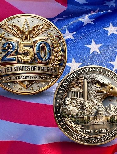  Amerikansk minnemynt til 250-årsjubileum 1776–2026, samleobjekt i form av amerikansk frihet, patriotisk ørn og stjernedesign, gave til hundreårsjubileet