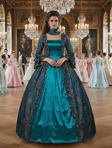  Vintage Rococó Barroco Maxi Vestidos Normal Julieta Fantasias de Filme e Tema de TV rainha Elizabeth Princesa Decote Quadrado Fantasia Real Dia Das Bruxas Carnaval Baile de Máscaras Festa dia das