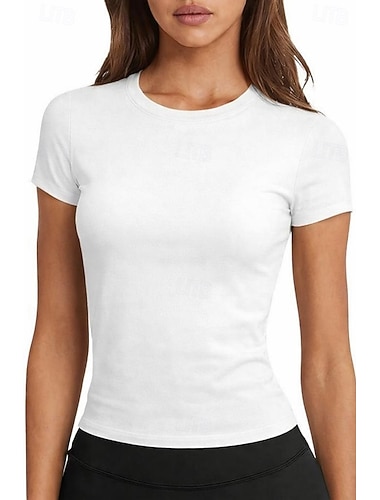  Dámské Drobná Trička Sportovní tričko Tunika Pevná barva stylové Na běžné nošení Krátký rukáv Tričkový Kulatý Běžné topy Posilovna Sport Jdeme ven Vodní modrá Lilek fialový Černá Bílá Světlá růžová