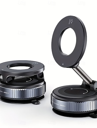  Conjunto de 2 suportes magnéticos para celular, suporte dobrável super resistente com ventosa mecânica a vácuo, suporte giratório de 360° com forte adsorção magnética, adequado para carro e mesa.
