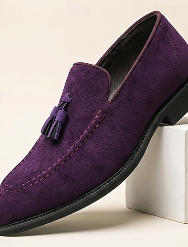  メンズ パープル スエード タッセル ローファー スリッポン ファッション ドレスシューズ エレガントなフォーマルシューズ 結婚式、宴会、パーティー、プロム、オフィス、紳士のイブニングスタイル