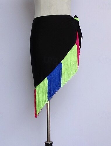  rode asymmetrische rok met franjes voor Latijns-Amerikaanse dans voor dames