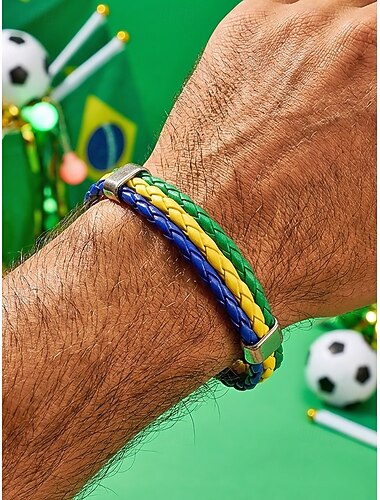  Geflochtenes Herrenarmband aus Kunstleder in verschiedenen Farben, inspiriert von der Fußballflagge – ideal für Fußballspiele, Fans, Teamgeist und als lässiges Accessoire am Spieltag.
