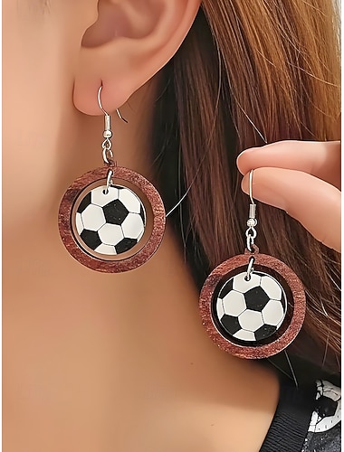  Ohrhänger aus Holz für Damen in verschiedenen Ballformen – Schmuck für Fußballfans, ideal für Fußballspiele, Teamunterstützung und den Alltag.