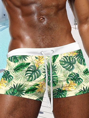  男性用 シュロの葉 ココヤシ 熱帯植物 スイムショーツ ボードショーツ スイミングトランクス ミディアムウエスト ハワイアン ビーチでの休暇 ドローストリング メッシュ裏地付き 弾性ウエスト デザイナー 衣類