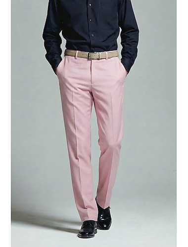  Pour des hommes Coton Lin Dress Pants works Pantalon décontracté Maison Vêtements de rue Élégant Léger Décontracté Quotidien Rose Claire Marine foncé Printemps & Été Pantalon Couleur Unie Coupe sur