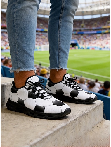  Damesneakers med fotballtrykk – pustende, lette snøresko, fotballinspirert stil for kampdag, stadion og sportsbegivenheter &daglig bruk