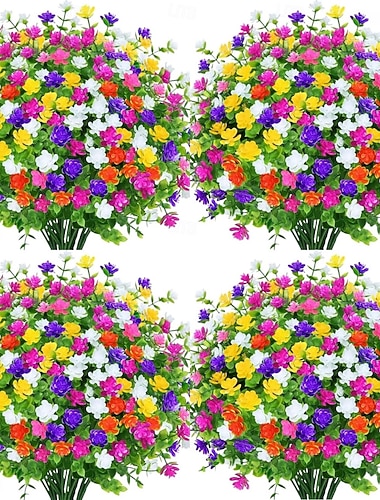  24 mazzi di fiori artificiali da esterno, resistenti ai raggi UV e allo sbiadimento, in plastica, simili a bosso, perfetti per giardini, patii, verande, fioriere, decorazioni per la casa, matrimoni e decorazioni sospese in stile rustico.