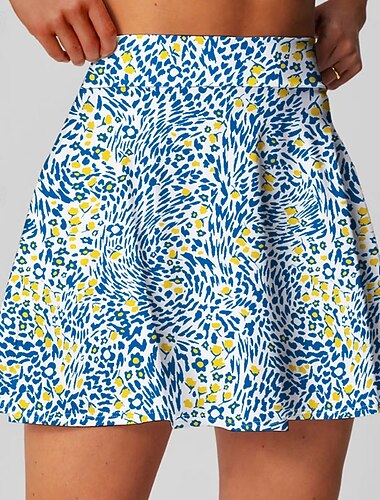  Mulheres Floral Saia casual Saia de tênis Saias de tênis com shorts Saia Esportiva Sem Manga Bolsos Cintura Alta Secagem Rápida Respirável Tênis Golfe Badminton Saias Azul Verde Roupas de tênis