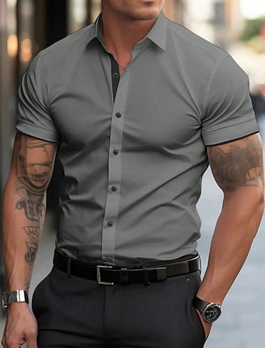  Per uomo Camicia elegante Camicia non stiro Semplice All'aperto Affari Rosa chiaro Nero Bianco Giallo Manica Corta Collo ripiegato Estate Primavera Abbigliamento Bottoni