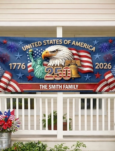  Individuelles Polyester-Außenbanner personalisierte U.S. 250. Jubiläums-Geschenke für Mama Papa Bruder Schwester Kinder - Gemeinsam strahlen wir hell