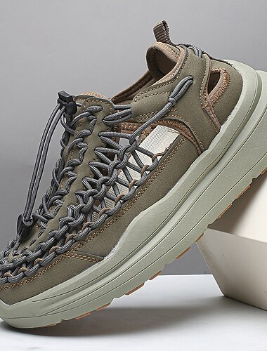  Sandales d'extérieur vert olive pour hommes, à lacets réglables, légères et respirantes, idéales pour les aventures en plein air et les voyages décontractés.