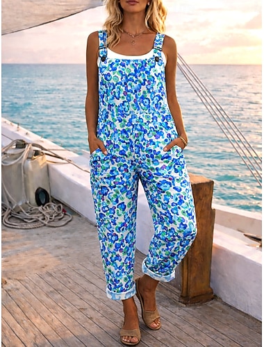  Dámské Celkově Aktivní Květinový Bez rukávů Bez rukávů Hranatý Kapsy Tisk Denní Plážové Volný Vodní modrá Světlá růžová Oranžová Léto
