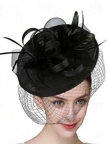  fascinators Fjær Nett Bryllup Bursdag Årgang søt stil Retro Rød Med Fjær Tyll Hodeplagg Hodeplagg