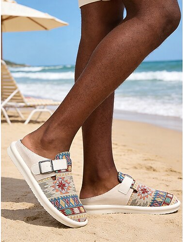  Hvite slip-on loafers i lerret for menn med justerbar stropp, pustende og lette, best for strandferie, reiser og uformelle utflukter