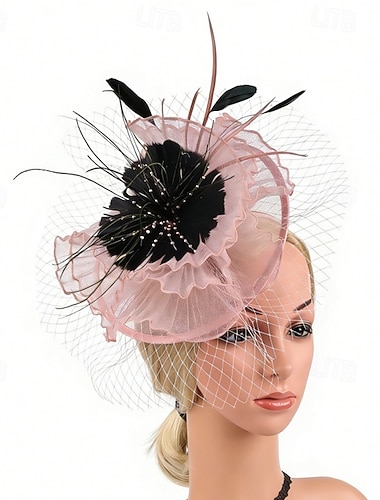  fascinators Fjær Nett Bryllup Bursdag Årgang søt stil Med Fjær Tyll Hodeplagg Hodeplagg