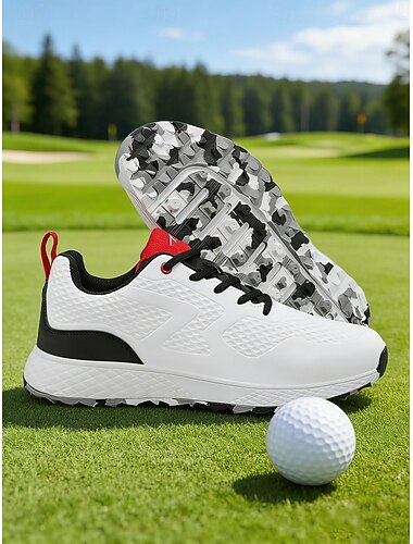  Witte dames golfschoenen met veters en een antislipzool zonder spikes - comfortabele sportieve schoenen voor golf, buitenactiviteiten en casual gebruik.