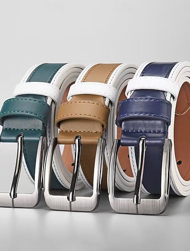  Herren Gürtel Dornschließe Automatische Schnalle Chrom PU Streetwear Zeitgenössisch Lässig Freizeit Farbblock Marineblau Braun Täglich Geschäft Formell Taillengürtel