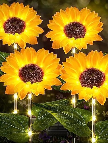  Palo luminoso a LED a forma di girasole solare - lampada a forma di pianta simulata per vialetti e cortili, ideale per feste e vacanze. &decorazione paesaggistica, lampada da giardino impermeabile