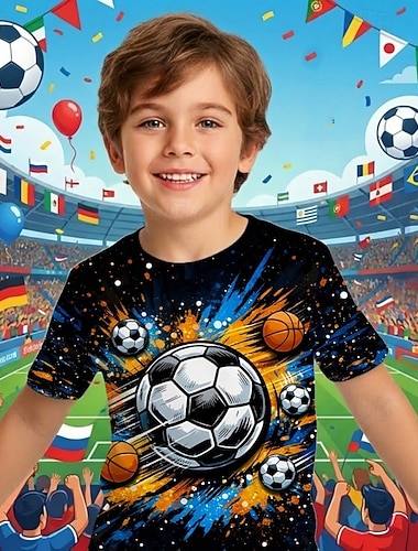  Jungen 3D Grafik Fußball Fußball-T-Shirts T-Shirt Kurzarm 3D-Druck Sommer Frühling Sport Mode Streetwear Kinder 4-12 Jahre Rundhalsausschnitt Lässig Täglich Outdoor Normale Passform